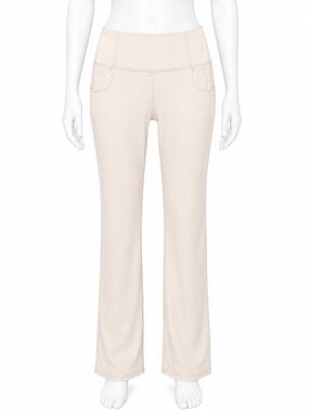 G4Free High Waisted Yoga Dress Pants Beige Bootcut Jean-Style Large 31